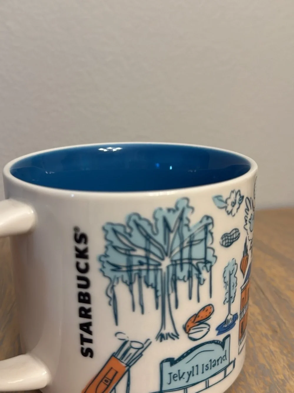 Starbucks Georgia White and Blue Ceramic Mug